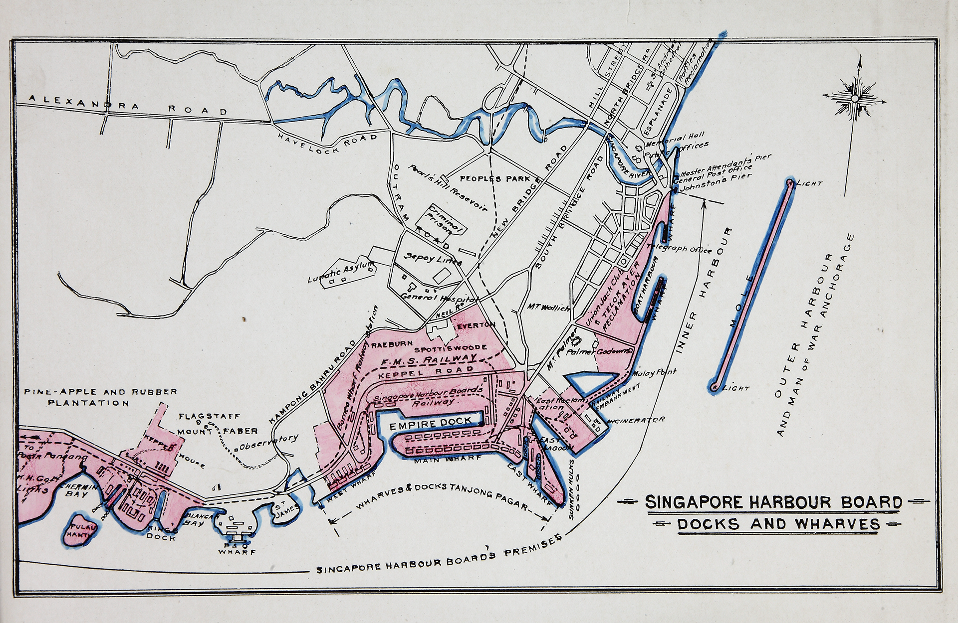 Singapore Harbour Board Docks and Wharves map April 1918